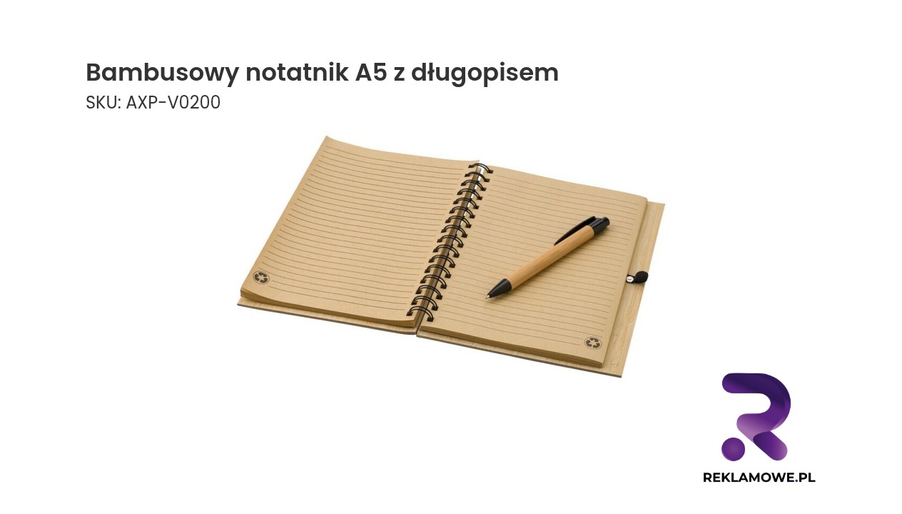 Elegancki bambusowy notatnik w formacie A5 z długopisem