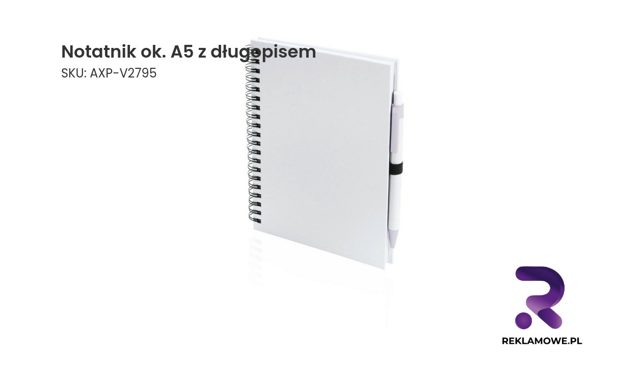 Notatnik formatu A5 z dołączonym długopisem
