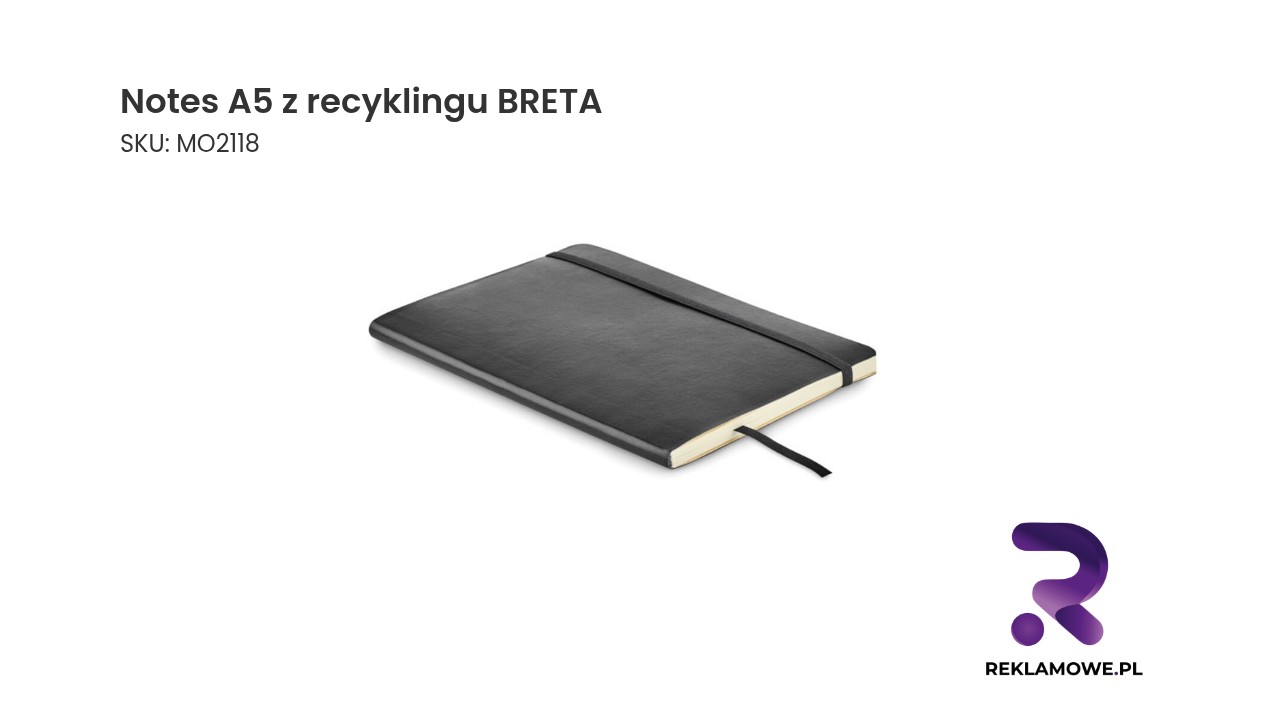 Notes A5 z recyklingu BRETA Zielony notes A5 z recyklingu marki BRETA