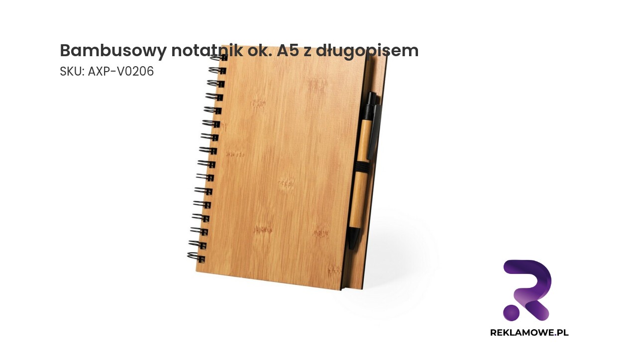 Bambusowy notatnik wielkości A5 z długopisem